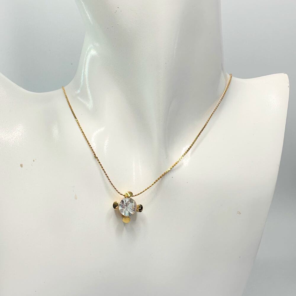 Givenchy Crystal/White Gemstone Solitaire Gold Plated Necklace (Vintage) - Picture 2 of 14